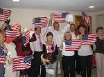 Russians holding Amreican flags