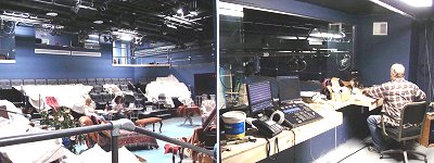 All new seats grace the auditorium (left). A higher ceiling with an expanded lighting grid, a light booth, and catwalks include room for follow spots. kitchen_theater