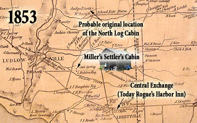 An 1853 map of Tompkins County shows the location of the cabin on Cold Spring, across the road from L. Hedden's property millercabin_map1