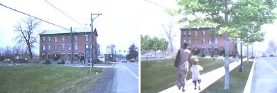 A sidewalk and plantings could be a low cost / high impact project that would transform the look of Ridge Road tc_roguesbeforeafter