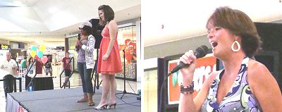 Jewell Payne (left) awaits the judges' critique with Z95.5's Jess standing by; Lisa LaDieu (right) rocks the food court Z Star