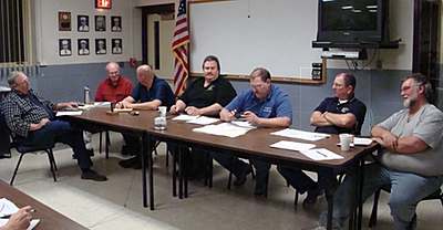Right to left: Commissioner Alvin Parker, District Treasurer George Guesslein, Attorney Dave Garwood, Commissioners Robert Wagner, Jeffery Walters, Michael Day, and Larry Creighton firechief_commissioners