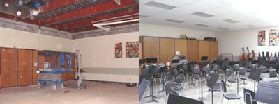 Before and after: the band room has new acoustic tiles, walls, and a paint job hstour2 band