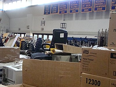 Everything is stored in the rear half of the gym. hstour_gym1