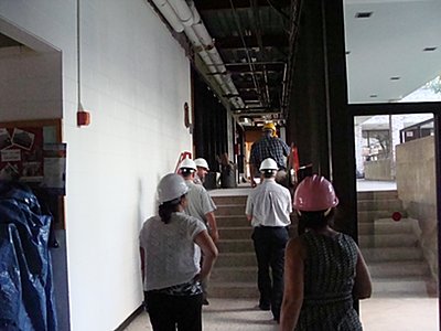 Walking from the music rooms up to the old high school office, which is being partitioned into separate rooms. hstour_oldoffice