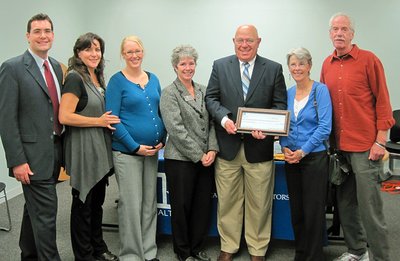 (Left to right) David Wahl, Kelly Cullen, Lindsay Hart, Rosemary Rukavena, Dale Schumacher, Sally Schwartzbach, and Larry Farbman ibr_donationevent