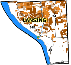 This map (from tcgasmap.org) shows where gas exploration companies have leased drilling rights in Lansing. The brown shows areas where surface rights have been granted. Orange marks leases where it is not known whether surface rights have been granted, and tan shows leases with no surface rights. Myers Park, on the edge of Cayuga Lake, is marked in orange, denoting drilling rights have been leased but possibly not with surface drilling rights. lansinggasmap