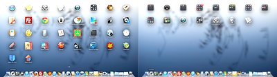 My apps were spread over three Launchpad screens (left) before I organized them (right). Now everything is where I can find it, organized the way I like it. lion_launchpad