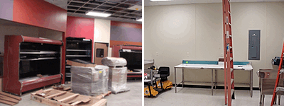 Fornt and back -- the meat preparation area (right) is having its fixtures installed. lmaug_MEAT