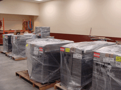 Checkout counters are ready to be installed. Cash registers haven't arrived yet. When they are they will be tied into a computer system that Scann Manager Shannon Canino can access from her office. lmaug_checkout
