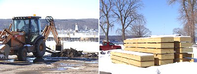 Docks were constructed at the highway department and stand ready to be installed when the wall is completed marinaren_dig_docks400