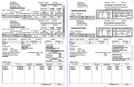 The old tax bill (left) is more spread out and harder to read. All payment options are not listed on the front. The new version (right) lays out all payment options, is more readble, better laid out, and provides information taxpayers want where they can easily find it. taxbill_oldnew