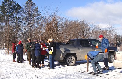 Skiiers and walkers joined Lansing Recreational Pathway Committee members Saturday to celebrate the opening of the new town trail. towntrail_gathering