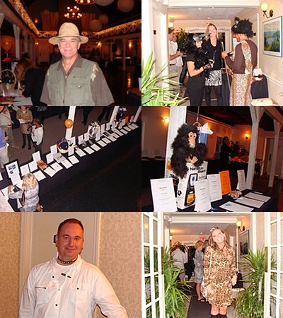 (Clockwise from top) Middle School Principal Jamie Thomas, greeting a bird at the door, monkying around the silent auction items, Mickey Grimm, Dan Ferguson, more auction items cdc_montage