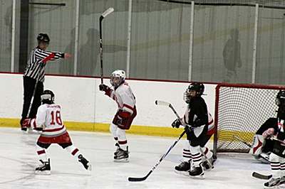 Jack babuka after scoring on mid state hockeypeewee_babuka12-11
