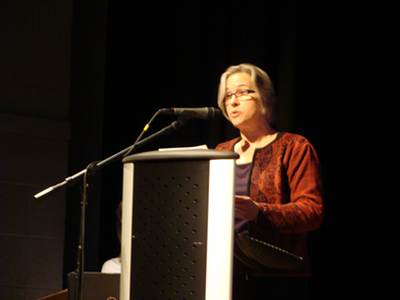 New Roots Charter High School Principal Tina Nilsen-Hodges addresses the hearing newrootshearing-nh