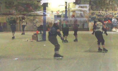 The SufferJets practice in their new home before walking across the parking lot to enjoy Hell On Wheels Wit rollerbeer_sufferjetpractice