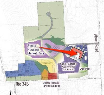 A compromise is under negotiation in which Calimar's 3-story market-rate senior housing project would be moved from the central western portion of the Town Center to an eastern location, north of NRP's proposed senior cottage project tcmap2a