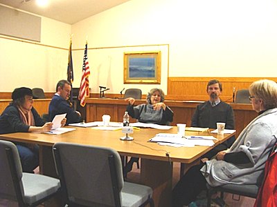 Lansing's Town Council considered the pros , cons and details of imposing a moratorium on gas drilling Wednesday. Left to right: Andra Benson, Robert Cree, Kathy Miller, Ed LaVigne, Ruth Hopkins town_workmtg400