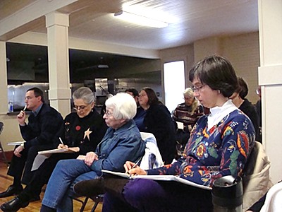 Left to right - Councilman Robert Cree, Supervisor Kathy Miller, Tompkins County Legislator Pat Pryor, Councilwoman Katrina Binkewicz. Councilwoman Ruth Hopkins was also present. bellstation0227meeting_officials