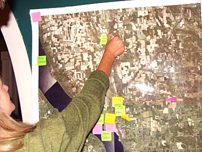 Merchants located their businesses on a map to begin identifying an area that may be promoted for increased tourism in Lansing and surrounding towns. esm_map