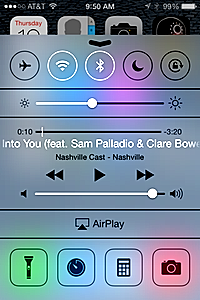 Swipe up to access handy features you may need in a pinch like airplane mode, bluetooth, stop/play for music, screen brightness, and even a flashlight ios7_controlcenter