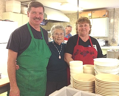 A family tradition: Irene Tyrrell (center) with two of her three children, Gary and Connie, both of whom she says have always pitched in for the Election Day Dinner and Supper nlads_tyrrells