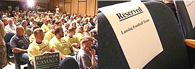 The Lansing auditorium was filled beyond capacity with speakers on all sides of the repowering issue, including the Lansing football team pschearing_audience