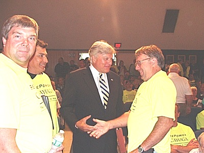 NYS Senator Mike Nozzolio greeting plant repowering supporters pschearing_nozzolio