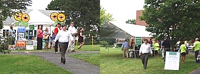 Attendees were greeted by anti-fracking supporters handing out literature and stickers opposing the repowering in one tent, and Cayuga Power Plant advocates in another tent, handing out T-shirts and fans branded with the 'Repower Cayuga - The Future is Now' slogan before the public hearing began pschearing_tents