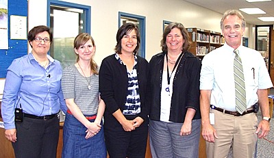 (Left to right) Superintendent Chris Pettograsso, Kelly Bosch, Stacy Stauffenecker, Acting Elementary Principal Christine Rebera, Middle School Principal Jamie Thomas tenure2013