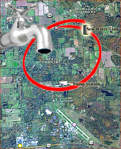 The area within the red circle approximates the part of central Lansing that will benefit from increased water pressure when the Bone Plain Pressure Zone project is completed in late 2015 boneplainmap