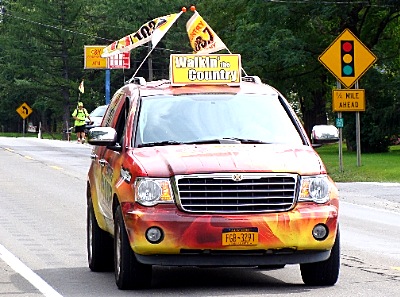 Volunteer from Cayuga Radio Group follow Allinger in the Q Country van to insure his safety along the route ca_van