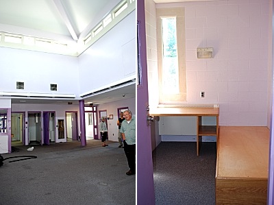 Common rooms in the pods are spacious, but the rooms the girls resided in (right) were quite small gs_podinside