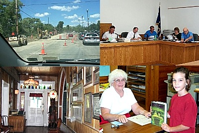 July 22, 2005 -- The first issue of the Lansing star featured (clockwise from top-left) Triphammer Road is torn up as it is widened and improved in 2005; The Lansing Town Board ponders benefits for same-sex couples; 'Harry Potter and the Half-Blood Prince' arrived at the Lansing Library; One of four articles about the Rogue's Harbor Inn featured a picture tour of the upstairs and downstairs lso-v1i1pics