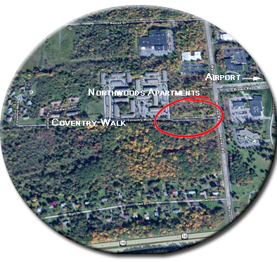 Northwood Road (circled in red) connects Warren Road with Coventry Walk northwoodsmap