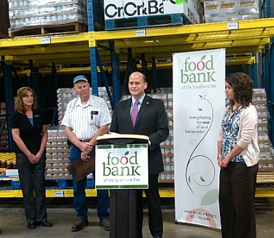 Tom Reed at the Food Bank of the Southern Tier in Elmira announcing his bill to make food donations easier. Reed is joined by Melody Hartman, Personnel Manager at Jubilee Foods; Tom Giles with the New York Farm Bureau; and Natasha Thompson, President and CEO of the Food Bank of the Southern Tier. reedfightinghungerincentiveact