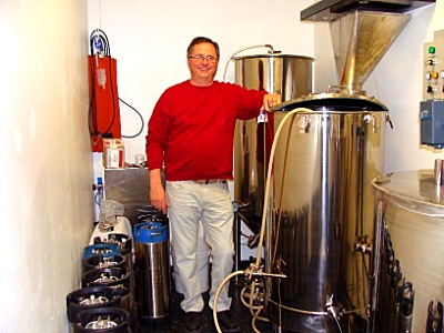Steve Fazzary in a small back room that contains a new 2 barrel all grain brewing plant that will more than double the number of beers brewed at the Scale House Steve Fazzary in his new all-grain brewery
