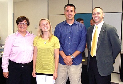 Superintendent Chris Pettograsso, Elementary Art Teacher Brittany Novitzki, high School Science Teacher Kyle Rizzo, Middle School Principal Jeff Evener