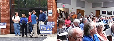 At least 80 people surged into the Lansing Town Hall to learn how they can solarize their homes solar_outside400