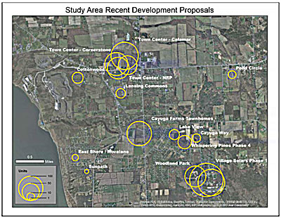 This map from the Design Connect study shows developments that have been proposed and/or approved trans developments