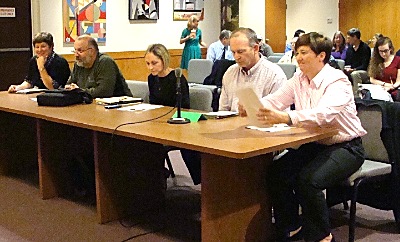 School Board members (left to right) Julie Boles, Tony Lombardo, Karen McGreevey, Glenn Swanson, Superintendent Chris Pettograsso tsjm school
