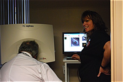 Complimentary Optimap Retinal Scans show the inside of your eye without having to dialte your eyes beforehand. The image is then transferred to Dr. Bryant's computer where he can diagnose any issues that may appear Retinal Scan