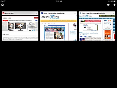 You have to click a button to see the 'tabs', and when you do they turn out to be thumbnails, not really tabs. You also access Settings from this screen, as well as enabling/disabling private browsing. Firefox for iOS