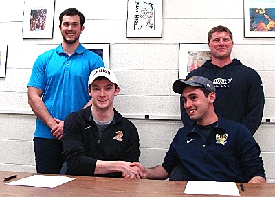 Left to right: Coach Rusty Landon, Max Jordan, Ben Eisenhut, Coach Matthew Scheffler maxbensign withcoaches