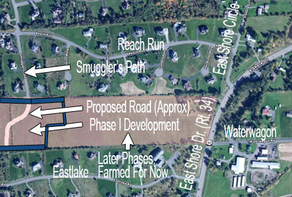This map shows approximately where Novalane is located (the redish area), and the approximate location of a proposed road Novalane map