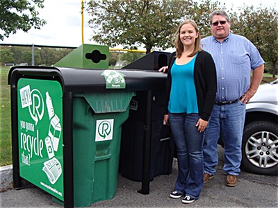 Tompkins COunty Solid Waste Department Assistant Recycling Specialist Nancy Webster and Assistant Solid Waste Manager Leo Riley Public Space Recycling