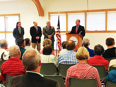 Tom Reed (pictured right) held a press conference in Big Flats, NY to reaffirm his opposition to the Iran Nuclear Agreement. Mr. Reed was joined by State Senator Tom O’Mara, State Assemblyman Bill Nojay and local radio personality who emceed the event, Frank Acomb (pictured right to left). reed iran