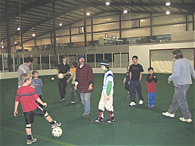 Just as the RINK offers year 'round skating, the FIELD brings other sports indoors whatever the weather. This home-school soccer team is shown playing in the FIELD in February, 2007. The FIELD