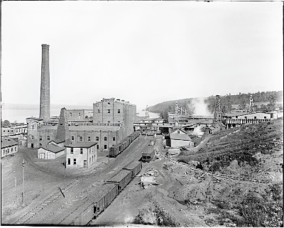 A view looking north of the International Salt Company on what is now called Salt Point. Today the property is a nature park maintained by the Town Of Lansing and the volunteer organization 'Friends of Salt Point'. International Salt Company, Lansing, NY